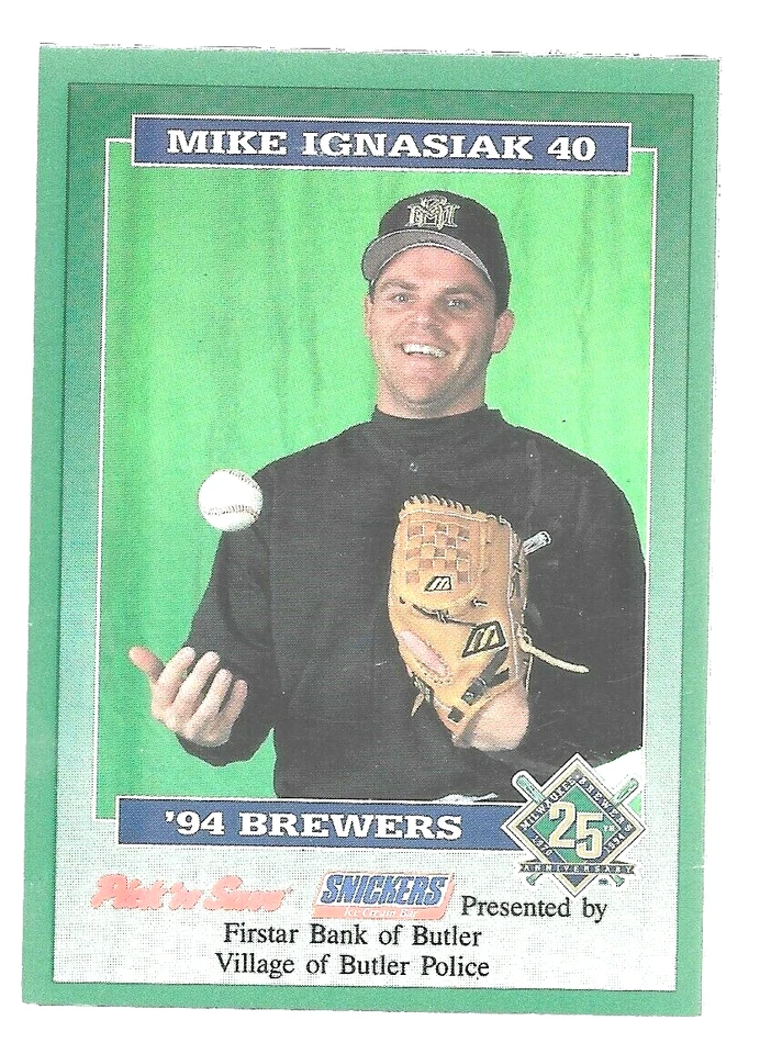 1994 Milwaukee Brewers Butler Police Mike Ignasiak 40 Pick N Save Baseball Card - Image 1 of 4