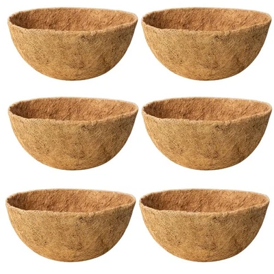 Paquete de 6 forros de coco de 16 pulgadas para colgar cestas forros de plantas de cáscara de coco 100 %... Foto 1 de 4