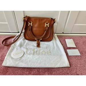 CHLOE Baby Marcie Leather 2way Shoulder Bag Camel Tan Used with Dust Bag Cards - Picture 1 of 5