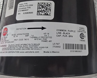 Amana-Goodman 0131M00837 ДВИГАТЕЛЬ ВЕНТИЛЯТОРА СОСТОЯНИЯ - Изображение 1 из 2