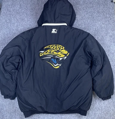 Vtg 90s Starter Jacksonville Jaguars Puffer Jacket NFL Hooded Black Size XL - Image 1 of 4