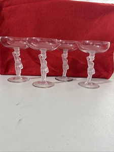 Set of 4~VINTAGE~Bayel Crystal Frosted 'Bacchus' Figural Stem Champagne Glasses - Picture 1 of 6