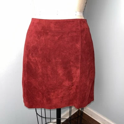Genuine Suede Mini Skirt Oxblood Red Luxury Classic Grunge Whimsy 14 Y2K 2001 - Image 1 of 4