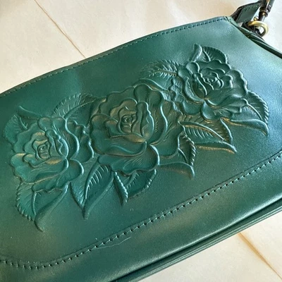 Patricia Nash Nova Shoulder Bag Green Burnished Rose Tooling - Image 1 of 4
