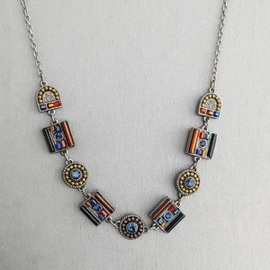 Perlen Kristall Mosaik Halskette Antik Silber Stationen Mehrfarbig 12” bis 17” - Bild 1 von 7