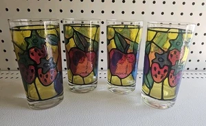 Vintage LIBBEY 4er Set Buntglas Obst Design Trinkbecher Gläser schön - Bild 1 von 5