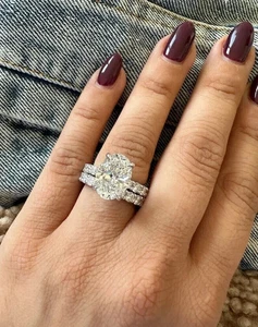 5.40CT Oval Cut Lab Grown Diamond/CVD Valentine Gift Ring Sets 14k White Gold - Picture 1 of 6