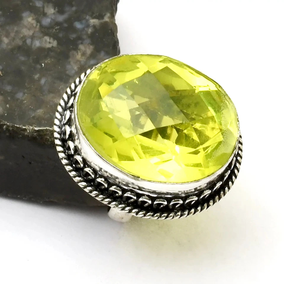 Anillo de piedras preciosas de peridoto hecho a mano joyería regalo para año nuevo EE. UU. talla 7 AR 40866 Foto 1 de 1