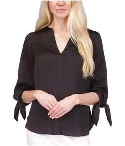 Michael Kors Womens Solid Textured Satin Tie Sleeve Pullover Blouse, black, S - Picture 1 of 1