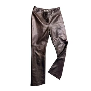 Pantalone pelle marrone vintage collezione Hugo Buscati - taglia 6 vita alta foderato anni 90 - Foto 1 di 9