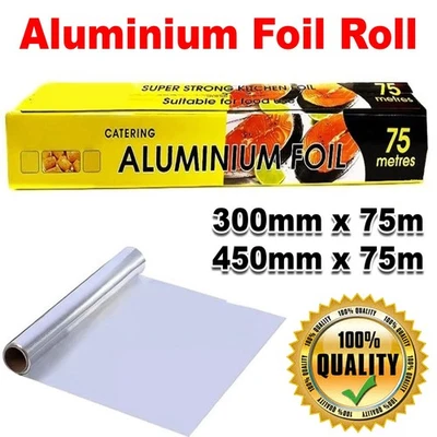 Aluminium Kitchen Tin Foil Roll 75 Metres, Alu Wrap, 300mm, 450mm, Food Wrap