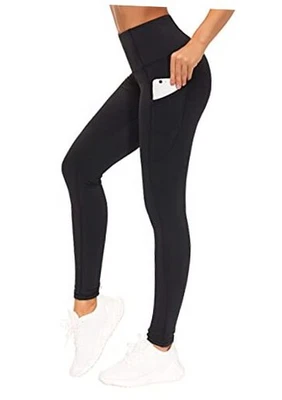  Pantalones de Yoga Gruesos Cintura Alta con Bolsillos, Abdomen Grande Forrado de Vellón Negro Foto 1 de 4