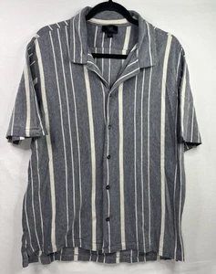 Magaschoni Men’s XL Button Front Shirt Navy White Vertical Stripe 100% Cotton - Picture 1 of 7