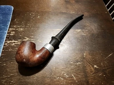 Vtg WDC Wellington Bent Billiard Tobacco Pipe Imported Wood Silver Band  - Image 1 of 4