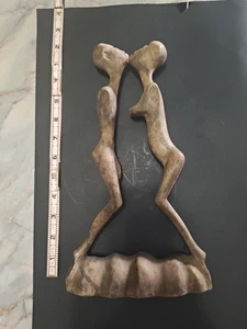 Weird 14" Carved African Wood Lovers Statue Sculpture Armless Signed PenisBreast - Picture 1 of 9