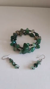 Handmade Beaded Healing Bracelet and Earring Set Malachite Aventurine - Picture 1 of 6