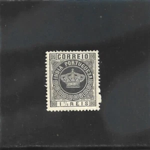 CORONA INDIA PORTOGHESE Tipo II 1 1/2 REIS (1882) MH perf. 13,5 - Foto 1 di 1