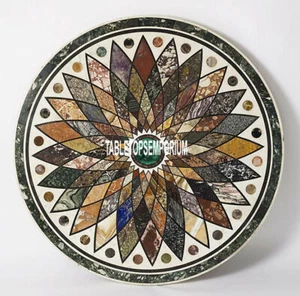 55" White Marble Table Corner Top Mosaic Handmade Inlay Garden Furniture Decor - Picture 1 of 4