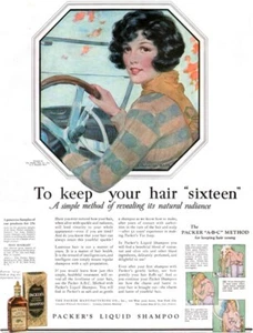 J. Knowles Hare Packer's Shampoo Flapper Girl in Convertible 1924 Print Ad - Picture 1 of 1