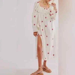 NWOT Free People Emory Embroidered Cotton-Linen Blend Midi Dress Ivory size XS - Picture 1 of 12