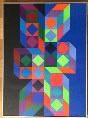 Victor Vasarely, Serigrafie, Signiert. 865 x 640 mm Alu Rahmen Glas entspiegelt - Bild 1 von 2