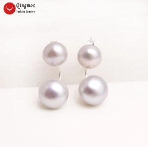 Pendientes planos redondos naturales de doble cara gris perla de 8-11 mm para mujer joyería 702 - Imagen 1 de 6