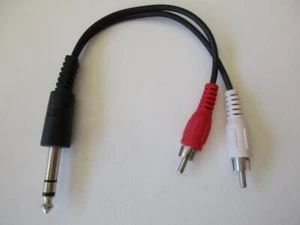 ESTÉREO 1/4"" Macho a 2 x RCA macho Enchufe Y-Adaptador Divisor Audio 6"" Cable 255-055 - Imagen 1 de 1