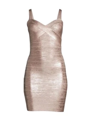 HERVE LEGER "Rose Gold Foil Dress" Women's Size L Orig. $1290 - Image 1 of 4