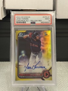 2022 Bowman Chrome Jose Fermin 1st Auto Refractor Yellow /75 RC Ref PSA 9