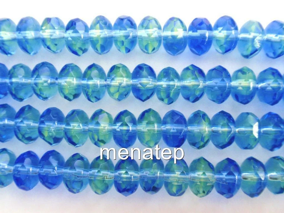 25 5/7 mm Czech Glass Gemstone Donut Beads: Blue/Light Green - Image 1 of 1