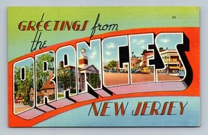 VTG Greetings From The Oranges NJ New Jersey Large Letter Linen - Picture 1 of 2