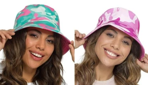 Ladies Pink Reversible Bucket Hat Womens Lightweight Summer Camo Sun Hats - Picture 1 of 9