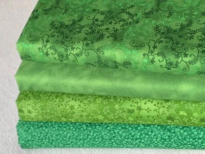 JOHN LOUDEN AND ROSE AND HUBBLE FABRICS 100% cotton fabric Fat Quarter Bundle basics blenders quilting craft GREEN H