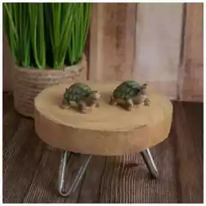 Set of 2 Mini Turtle Garden Statues Figures Shells with Green & Brown Detailing - Picture 1 of 3