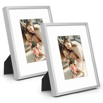 Paquete de 2 pantallas de marco de fotos de 8x10 5x7 con alfombrilla de vidrio resistente a las roturas de aluminio Foto 1 de 4