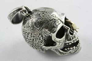 TOTENKOPF SKULL TATTOO BIKER ANHÄNGER SILBERANHÄNGER 925 ECHT SILBER / 522 - Picture 1 of 4