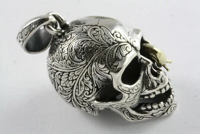 Teschio Tattoo Biker Ciondolo In Argento 925 - Immagine 1 di 4