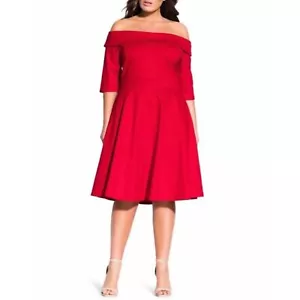 CITY CHIC Plus Size Sun Kissed Off-the-shoulder Dress In Red Love Size 20 NWT - Picture 1 of 8
