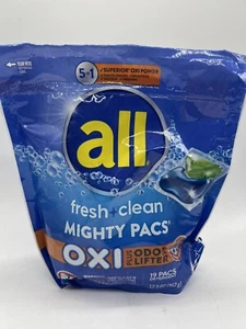 ALL fresh & Clean Mighty PACs. 19 PACs Detergent Oxi Laundry HE SAFE Odor Lifter - Picture 1 of 4