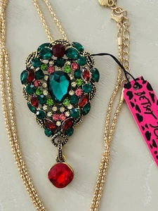 Collana con ciondolo goccia acqua palloncino cristallo verde Betsey Johnson nuova con etichetta - Foto 1 di 9