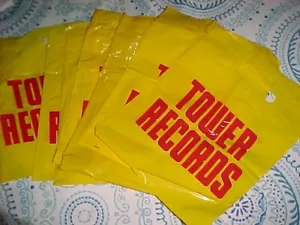 8 SMALL PLASTIC TOWER RECORDS BAGS 70's LIMITED EDITION - Picture 1 of 1