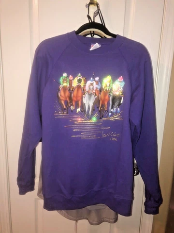 CUSTOM KENTUCKY DERBY PURPLE JOAN STUDWELL HAND PAINTED RACE HORSE SWEATSHIRT L Cover