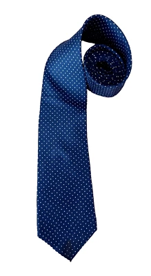 Corbata de cuello vintage 100 % seda BERT PULITZER - AZUL MARINO Y CREMA - mini lunares 3 1/2" Foto 1 de 4