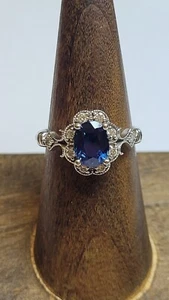 Signierter HMA 14K Weißgold blauer Saphir & Diamant Ring Größe 7,25 - Bild 1 von 10