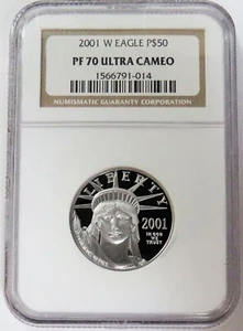 2001 W PLATINUM $50 AMERICAN EAGLE STATUE OF LIBERTY 1/2 OZ PROOF NGC PF 70 UC - Picture 1 of 2