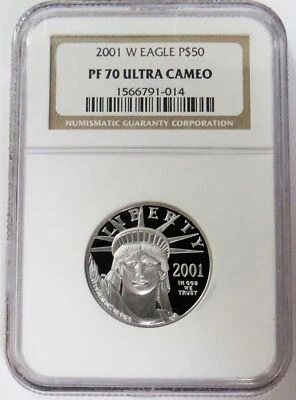 2001 W PLATINUM $50 AMERICAN EAGLE STATUE OF LIBERTY 1/2 OZ PROOF NGC PF 70 UC - Image 1 of 2