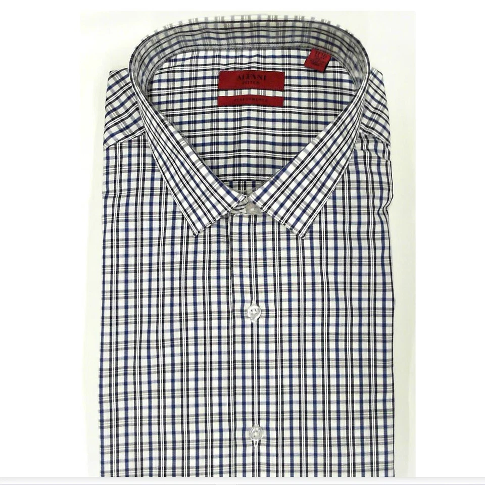 Camisa de vestir Alfani Performance para hombre XL 17 1/2 32/33 negra azul a cuadros mecha elástica Foto 1 de 1