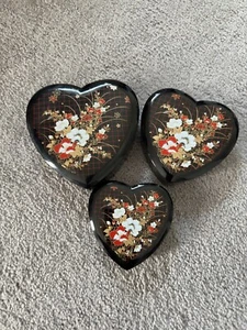 Scatole Cuore Nidificazione Vintage Nero Floreale Impilabile Portagioie - Foto 1 di 7