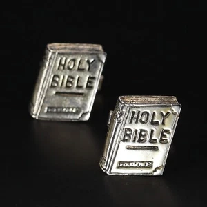 VTG Sterling Silver - 1950's Holy Bible Book Men's Cufflinks - 14.5g - Picture 1 of 5