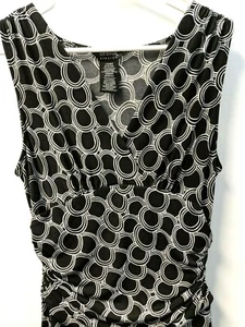 GEORGE Women's Dress Size Medium 8 /10 Stretch Black White Circle Print Rouched - Picture 1 of 4